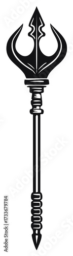 Stylized Triton Trident: Sleek Silhouette of a Three-Pronged Spear with Detailed Hilt and Point