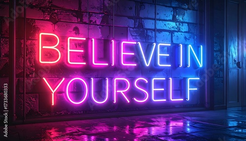 Neon sign with motivational message on a grunge urban wall