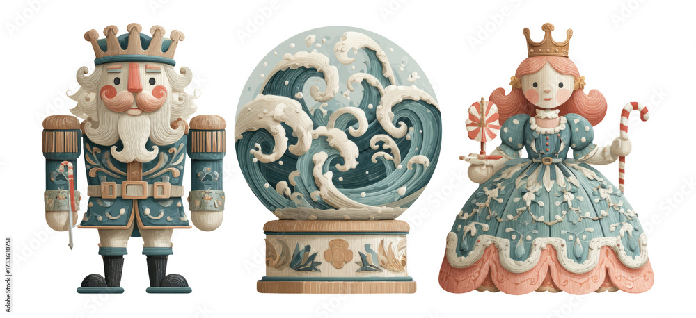 Naklejka premium Colorful and Creative Wooden Character Illustrations with Winter Theme