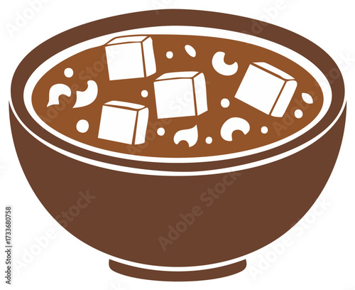 Vector icon of an Indian curry bowl with paneer and cashew nuts