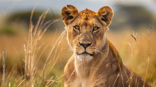 Beautiful wild african lioness portrait, Savanna, game drive, wildlife safari, animals in natural habitat, beauty of nature, Kenya travel, Masai Mara