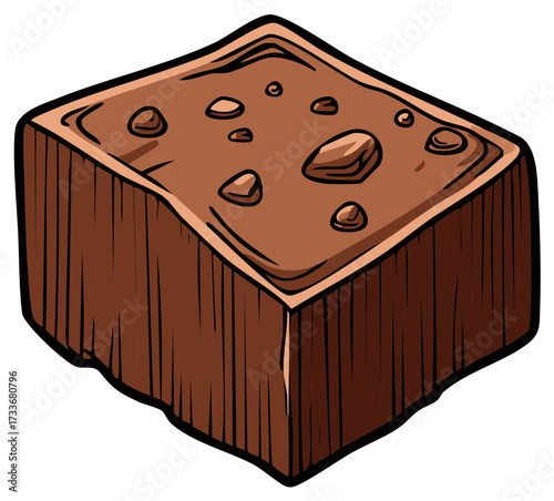 A single square chocolate fudge brownie with nuts cartoon vector illustration