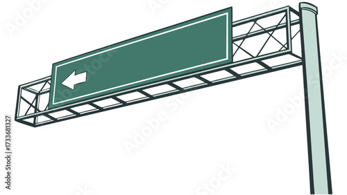 Blank Green Highway Sign Gantry with Left Arrow - Directional Road Signage Vector Illustration