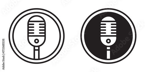Retro microphone icons. in circle isolated on white background for podcasting.
