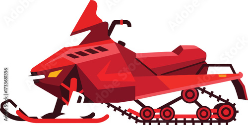 Dynamic red snowmobile ready for winter adventures, providing thrilling recreation and exploration on snowy terrains