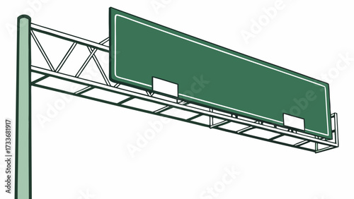 Blank Green Overhead Highway Sign Illustration on Gantry Structure - Road Direction Information Board Vector Graphic