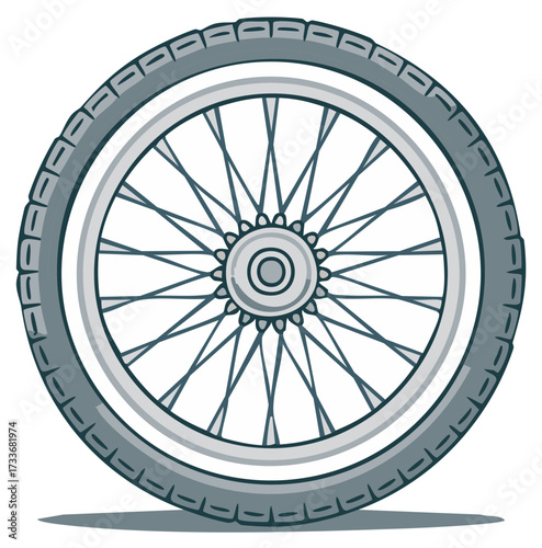 Bike Wheel Cartoon Illustration, Transportation Spoked Wheel Design with Rubber Tire and Hub, Style Transportation Spare Part