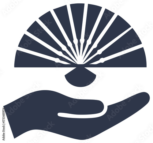 Dark Hand Holds Open Geometric Fan Symbol