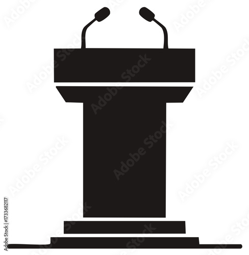 Simple Black and White Podium Stand with Microphones for Speaking Engagements