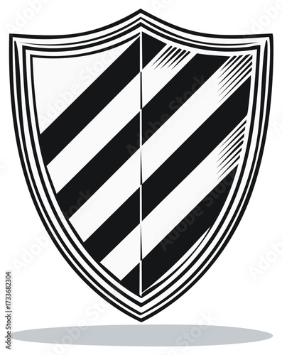 Monochrome Shield Emblem with Diagonal Stripes for Heraldry and Security Logos