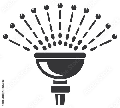 Sprinkler watering garden with water droplets spraying outwards