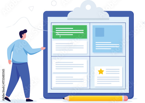 Man interacting with a digital dashboard isolated on white background