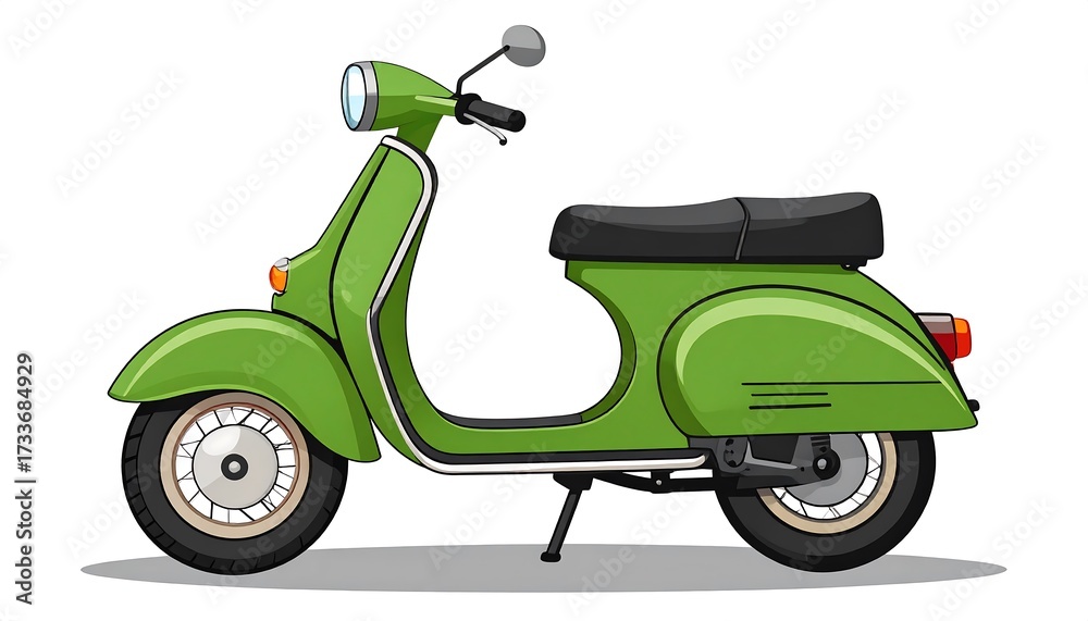 Obraz premium Side view of a vintage green scooter