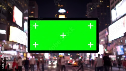Wallpaper Mural Large Green Screen Billboard in Busy Times Square at Night. Torontodigital.ca