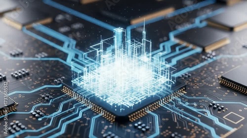 Illuminating Processor: Digital City Emerging on CPU Chip, Futuristic Tech