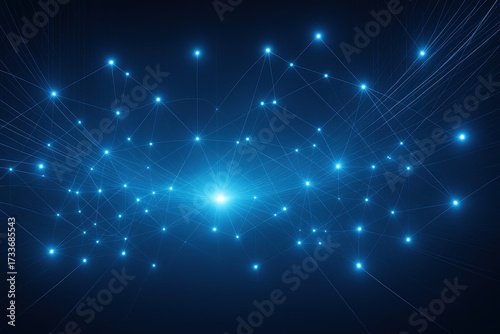 青色の接続点と線による抽象的なネットワーク、テクノロジーの背景