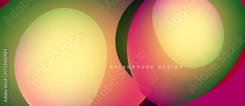 Abstract colorful background. Overlapping circles create vibrant gradients, blending yellow, green, pink hues. Modern design element.