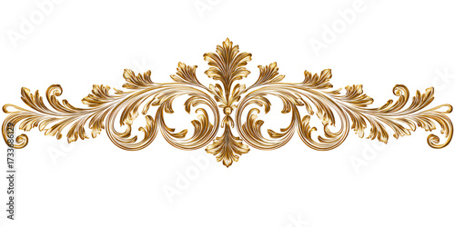 Ornate golden baroque flourish design element on black background Decorative vintage gold scroll filigree with victorian style for invitation or frame