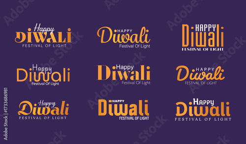 Happy Diwali Festival of Lights Creative Lettering Typography.