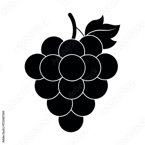 Grapes Icon In Cartoon Black Silhouette Vector Style