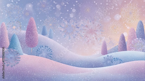 Pastel Winter Wonderland - Snowy Landscape with Dreamy Hues and Gentle Snowfall.