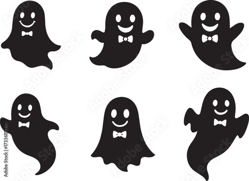 Cute Ghost With Bow Tie Kawaii Vector