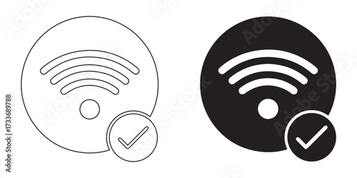 Wifi connection icon set. isolated on white background with check mark.