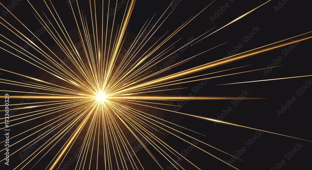 Fototapeta premium Abstract golden light rays emanating from a central point, creating a dynamic burst effect on a