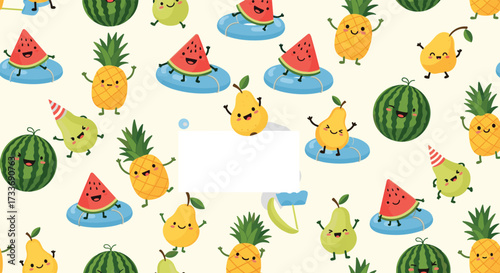 A delightful collection of happy fruits enjoying a summer day.