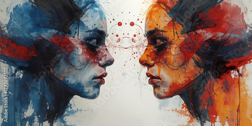 Alter Ego Concept Showing a Woman Facing Her Alternative Self in Inner Emotional Struggle AI generated