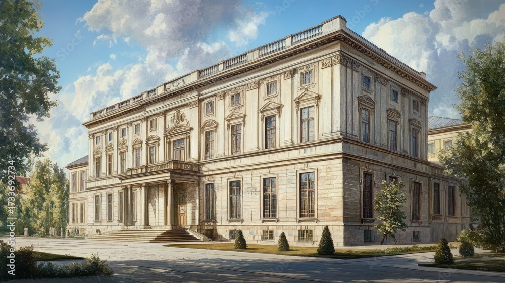Obraz premium Majestic Palace Architecture: A Rendering of Classical Grandeur