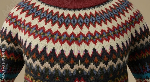 Detailed Close-up of a Traditional Nordic Fair Isle Knit Sweater