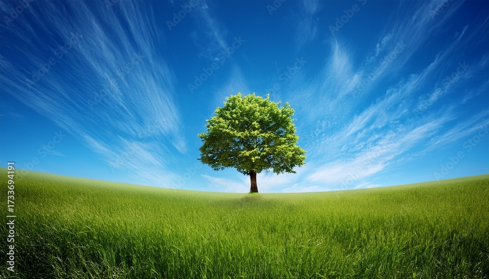 Fototapeta premium Lone Tree And A Blue Sky Illustration Wallpaper