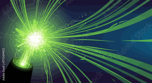 Captivating green laser beam emanating from a cylinder illustration design