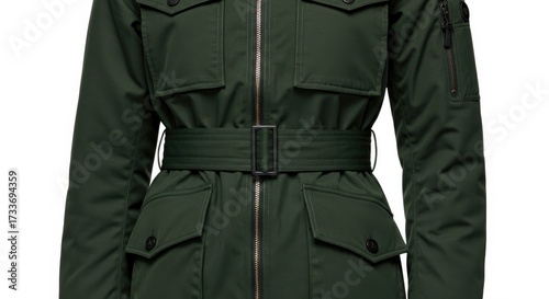 Detailed View of a Stylish Green Parka Jacket