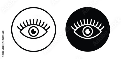 Vector art of a captivating illustration showcasing two stylized eye icons, one presented in a clean, white circle with black outlines, and the other mirrored in a sleek, black circle with white outli