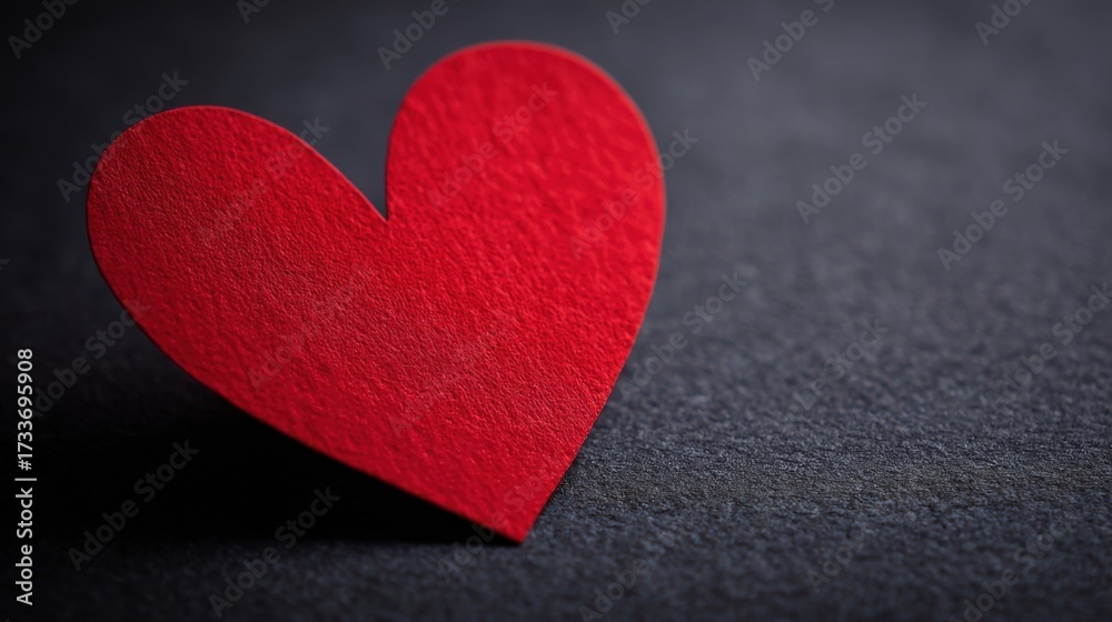 Obraz premium A rough textured handmade red heart silhouette stands out against a dark background,