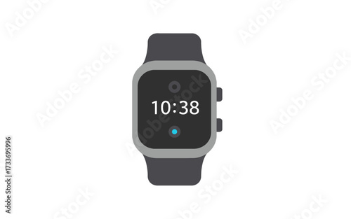 A flat vector illustration of a modern smartwatch with a dark gray band and a digital display showing the time.
