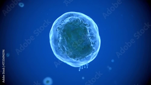 Wallpaper Mural Microscopic view of a single biological cell, cellular structure, life science concept on dark blue background Torontodigital.ca