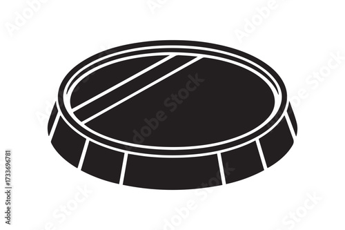 Round Wooden Barrel Lid or Keg Cover Black Silhouette Icon Vector for Brewing and Wine