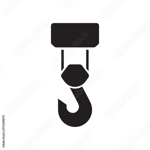Industrial Construction Crane Lifting Hook Silhouette Icon Vector Illustration for Heavy Machinery, Safety, and Engineering Concepts