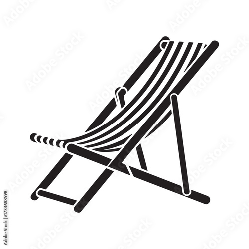 Classic Striped Folding Deck Chair or Beach Lounger Silhouette Icon Vector Illustration for Summer Vacation and Travel Design