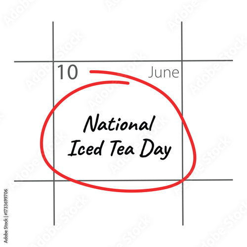 A calendar page marking national iced tea day on june tenth