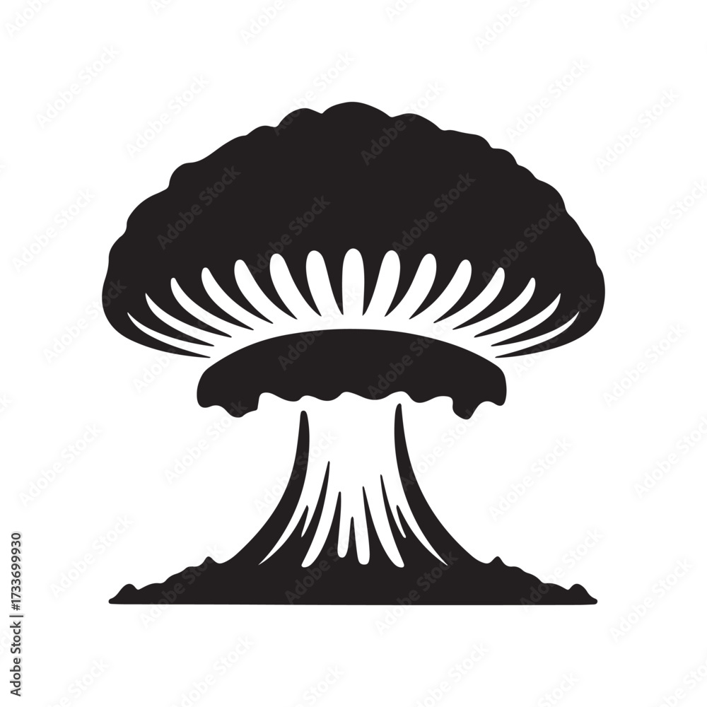 Fototapeta premium Bold Black Silhouette of a Nuclear Atomic Explosion Mushroom Cloud Icon Vector Illustration for War, Power, and Danger Concepts