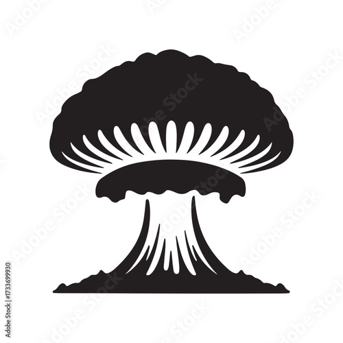 Bold Black Silhouette of a Nuclear Atomic Explosion Mushroom Cloud Icon Vector Illustration for War, Power, and Danger Concepts