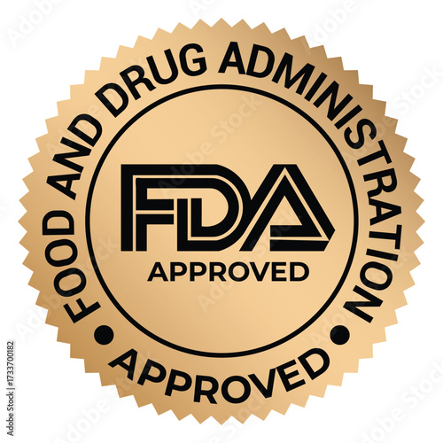 FDA Approved icon set. Food and Drug Administration FDA label, badge, logo, symbol, black, vector, isolated illustration. FDA registered certified, accepted, verified, allowed, authorised made sign. 