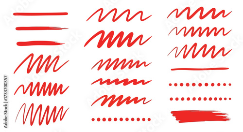 Collection of red highlighter strokes and lines, various shapes and styles, on white background.