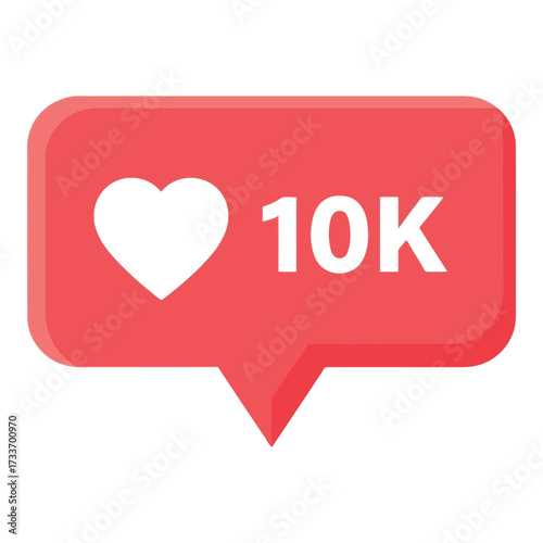 Vector art of social media like notification with heart icon and 10k count