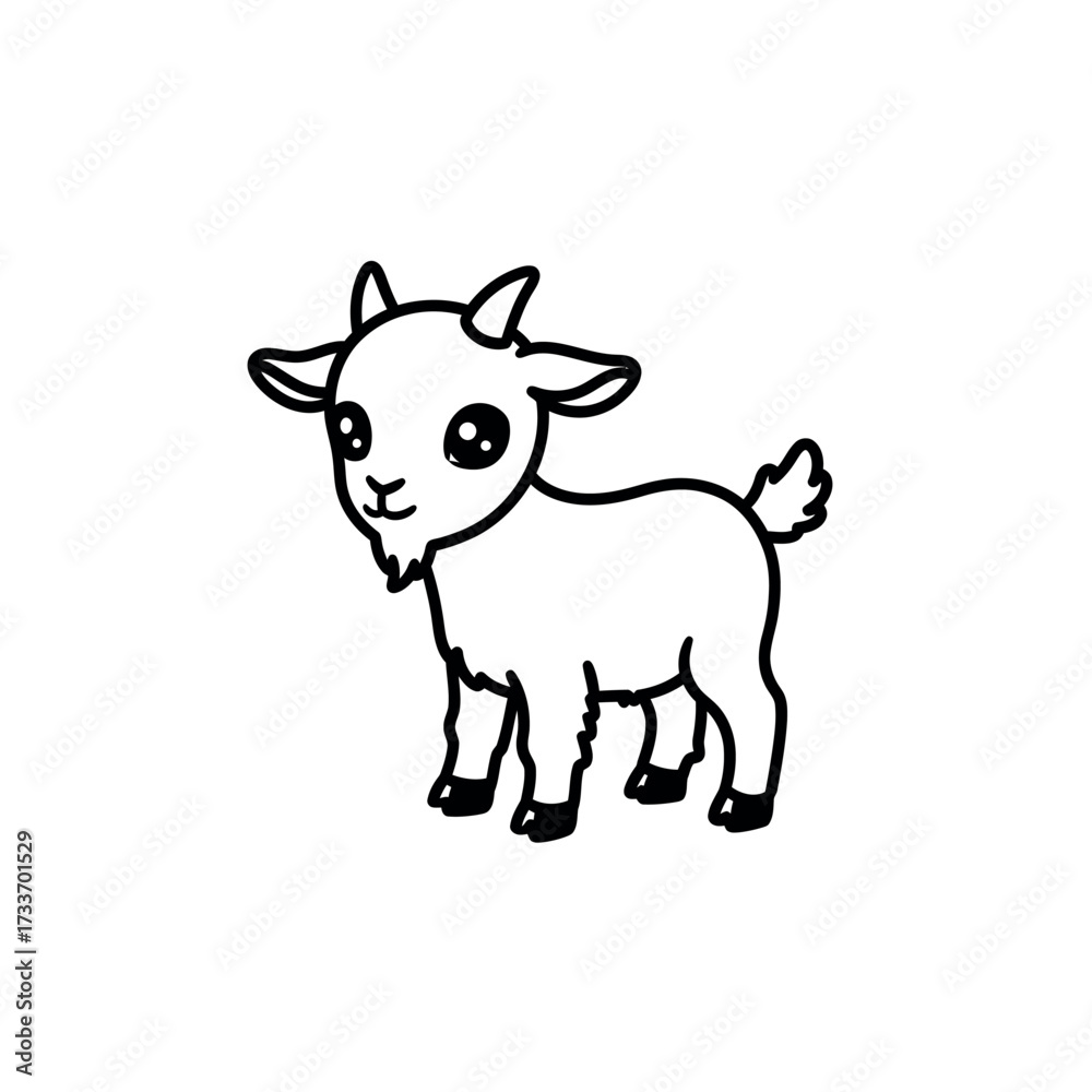 Fototapeta premium Adorable cartoon goat standing with a cute expression and small horns.