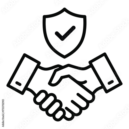 Vector art of handshake with shield and checkmark icon